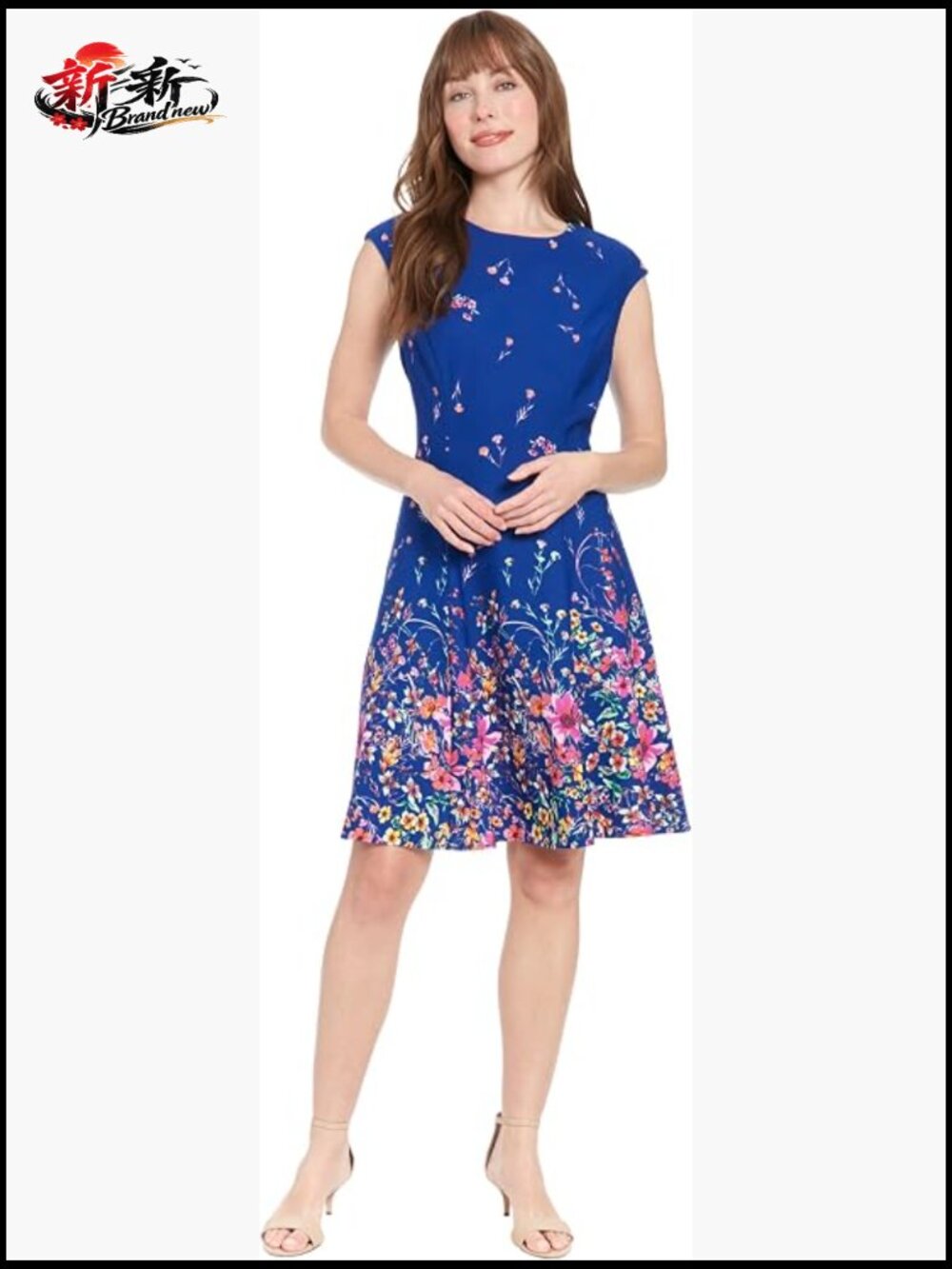 Women's Cap Sleeve Fit & Flare Dress - Floral Garden Party Wedding Guest Midi